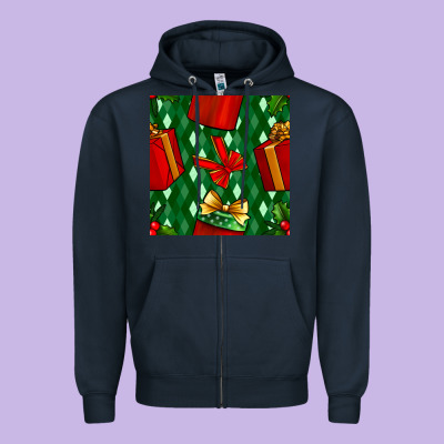 Christmas Surprise Gift Box Seamless Pattern Zipper Hoodie Designed By Bundleandbundleshop