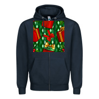 Navy christmas surprise gift box seamless pattern Zipper Hoodie - BundleAndBundleShop