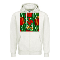 Oatmeal Heather christmas surprise gift box seamless pattern Zipper Hoodie - BundleAndBundleShop