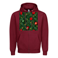 Burgundy christmas ornaments seamless  pattern Zipper Hoodie - BundleAndBundleShop