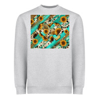 Heather Grey leopard sunflower hearts Heavyweight Sweatshirt - RanaPortraitStore