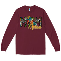 Burgundy mom autism Long Sleeve Tee - SublimationCraftShop
