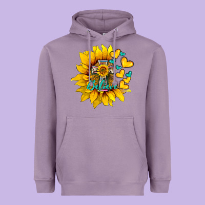 Western Sunflower  Cross Believe Heavyweight Hoodie Designed By Barkaloodesign