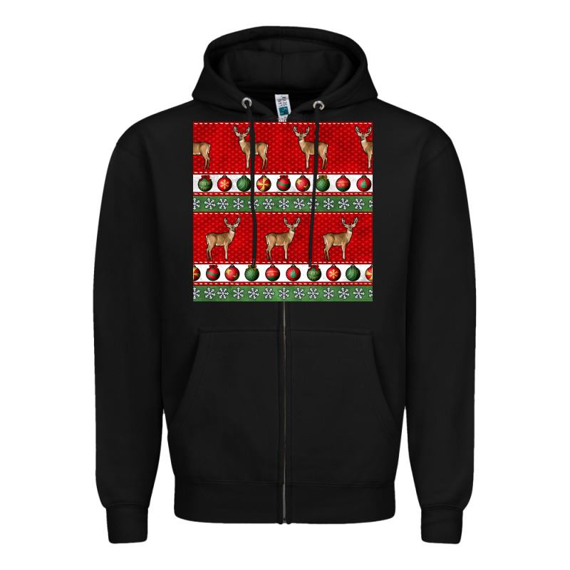 Christmas Deer And Ornaments Seamless Pattern Zipper Hoodie by BundleAndBundleShop | Teevron