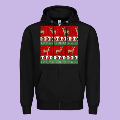 Christmas Deer And Ornaments Seamless Pattern Zipper Hoodie Designed By Bundleandbundleshop
