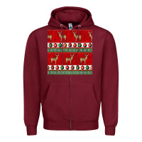 Burgundy christmas deer and ornaments seamless pattern Zipper Hoodie - BundleAndBundleShop