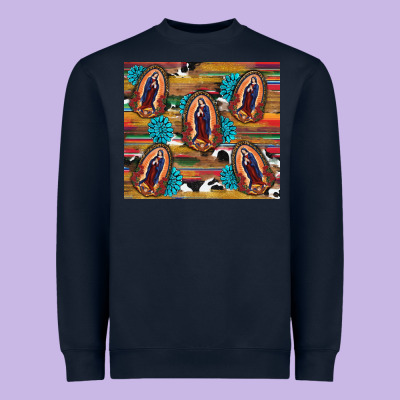 Heavyweight Sweatshirt serape gemstone glitter cowhide lady of guadalupe