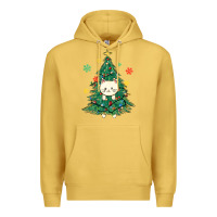 Antique Gold christmas tree cat Premium Hoodie - MaliasSmallBusiness