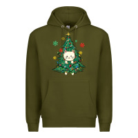 Army Green christmas tree cat Premium Hoodie - MaliasSmallBusiness