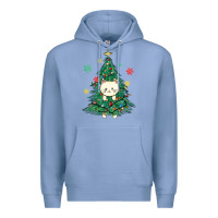 Colony Blue christmas tree cat Premium Hoodie - MaliasSmallBusiness