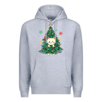 Heather Grey christmas tree cat Premium Hoodie - MaliasSmallBusiness