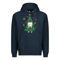 Navy christmas tree cat Premium Hoodie - MaliasSmallBusiness