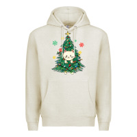 Oatmeal Heather christmas tree cat Premium Hoodie - MaliasSmallBusiness