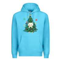 Ocean Blue christmas tree cat Premium Hoodie - MaliasSmallBusiness