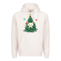 Pale Pink christmas tree cat Premium Hoodie - MaliasSmallBusiness
