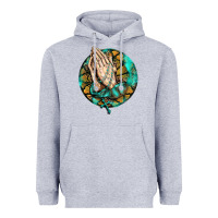 Heather Grey western praying hands prayer rosary  faith cross Heavyweight Hoodie - BarkalooDesign