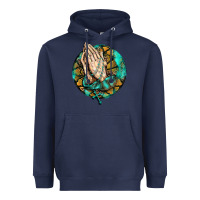 Navy western praying hands prayer rosary  faith cross Heavyweight Hoodie - BarkalooDesign
