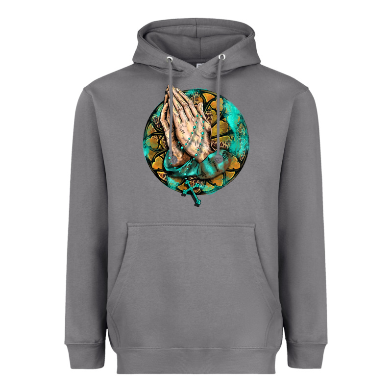 Western Praying Hands Prayer Rosary  Faith Cross Heavyweight Hoodie by BarkalooDesign | Teevron