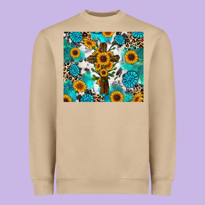 Heavyweight Sweatshirt sunflower cross cowhide gemstones