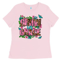 Bubblegum Pink grow in grace Ladies Tee - AdoDesignShop