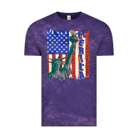 Cloud Purple usa flag with statue of liberty Vintage Tee - texasbilliewilder