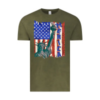 Vintage Olive usa flag with statue of liberty Vintage Tee - texasbilliewilder