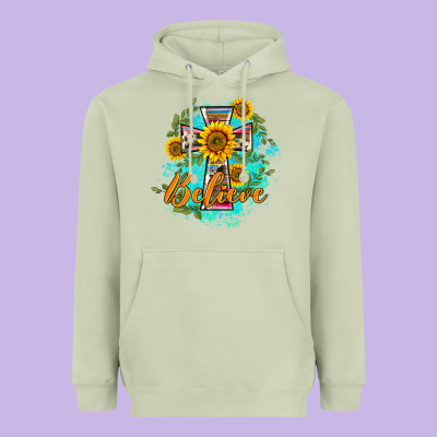 Western Belive Sunflowers Cross Heavyweight Hoodie Designed By Barkaloodesign