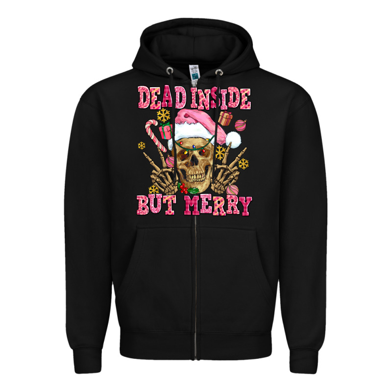 Dead Inside But Merry  Pink Christmas Skeleton Zipper Hoodie by AdoDesignShop | Teevron