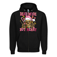 Black dead inside but merry  pink christmas skeleton Zipper Hoodie - AdoDesignShop
