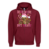 Burgundy dead inside but merry  pink christmas skeleton Zipper Hoodie - AdoDesignShop