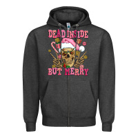 Charcoal Heather dead inside but merry  pink christmas skeleton Zipper Hoodie - AdoDesignShop