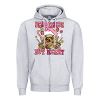 Heather Grey dead inside but merry  pink christmas skeleton Zipper Hoodie - AdoDesignShop