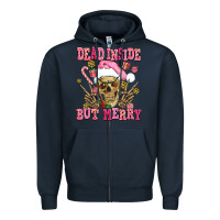 Navy dead inside but merry  pink christmas skeleton Zipper Hoodie - AdoDesignShop