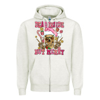 Oatmeal Heather dead inside but merry  pink christmas skeleton Zipper Hoodie - AdoDesignShop