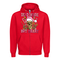 Red dead inside but merry  pink christmas skeleton Zipper Hoodie - AdoDesignShop