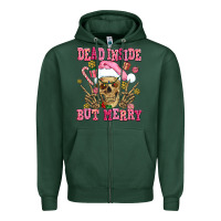 Sports Green dead inside but merry  pink christmas skeleton Zipper Hoodie - AdoDesignShop