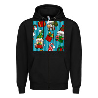 Black christmas gnomes and gift box seamless pattern Zipper Hoodie - BundleAndBundleShop