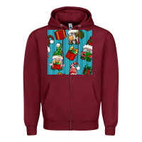 Burgundy christmas gnomes and gift box seamless pattern Zipper Hoodie - BundleAndBundleShop