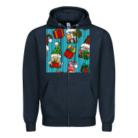 Navy christmas gnomes and gift box seamless pattern Zipper Hoodie - BundleAndBundleShop