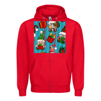 Red christmas gnomes and gift box seamless pattern Zipper Hoodie - BundleAndBundleShop