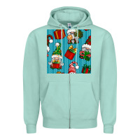 Seafoam christmas gnomes and gift box seamless pattern Zipper Hoodie - BundleAndBundleShop