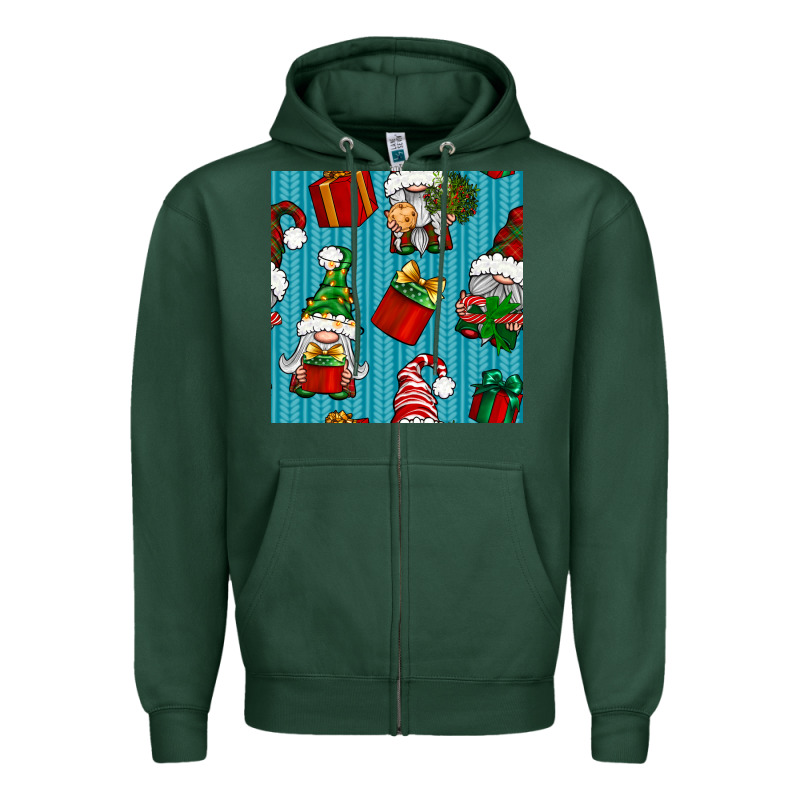 Christmas Gnomes And Gift Box Seamless Pattern Zipper Hoodie by BundleAndBundleShop | Teevron
