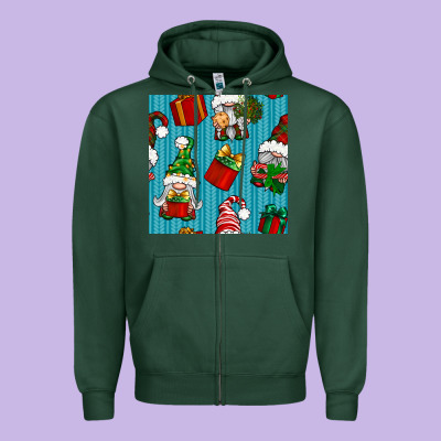 Christmas Gnomes And Gift Box Seamless Pattern Zipper Hoodie Designed By Bundleandbundleshop