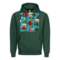 Sports Green christmas gnomes and gift box seamless pattern Zipper Hoodie - BundleAndBundleShop