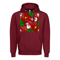 Burgundy christmas snowman and trees seamless pattern Zipper Hoodie - BundleAndBundleShop