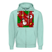 Seafoam christmas snowman and trees seamless pattern Zipper Hoodie - BundleAndBundleShop