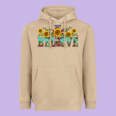 Western Believe Sunflowers Flowers Heavyweight Hoodie Designed By Barkaloodesign