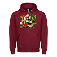 Burgundy christmas skull and gift Zipper Hoodie - AdoDesignShop