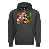 Charcoal Heather christmas skull and gift Zipper Hoodie - AdoDesignShop
