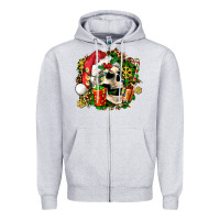 Heather Grey christmas skull and gift Zipper Hoodie - AdoDesignShop